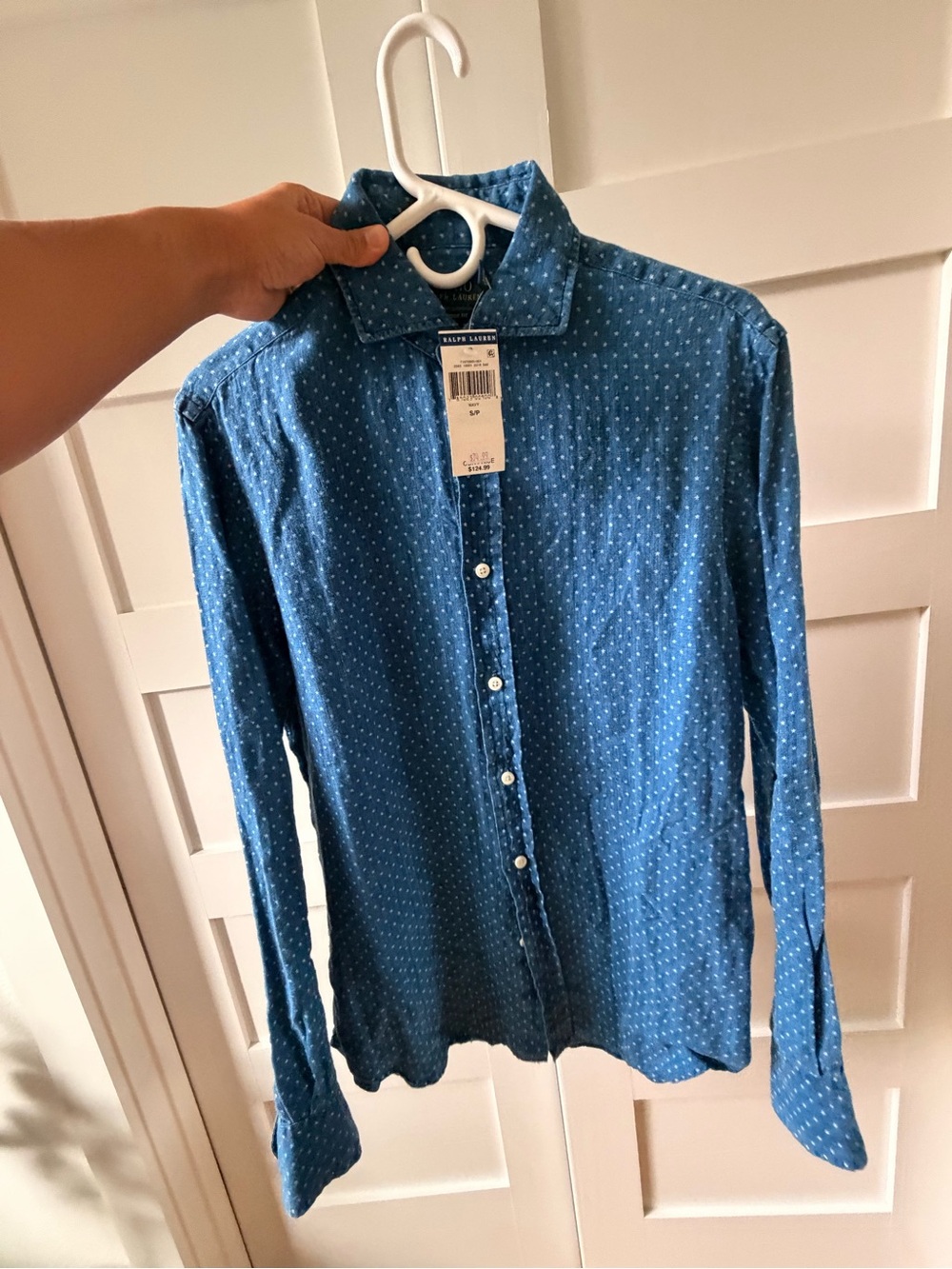 Men's Blue Dot-Print Button-Up Shirt